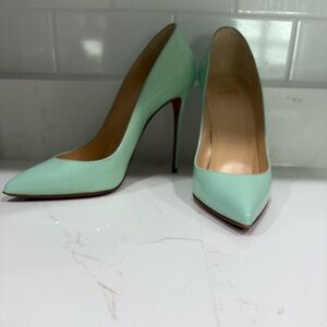 Christian Louboutin Mint Green Patent Leather Pointed-Toe Pumps